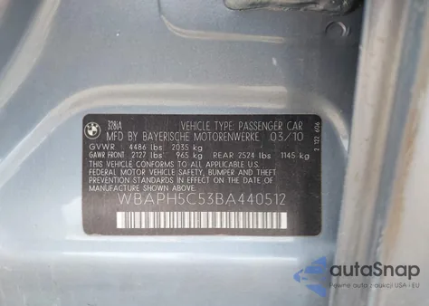 2011 BMW 328I from USA, damaged, VIN WBAPH5C53BA440512